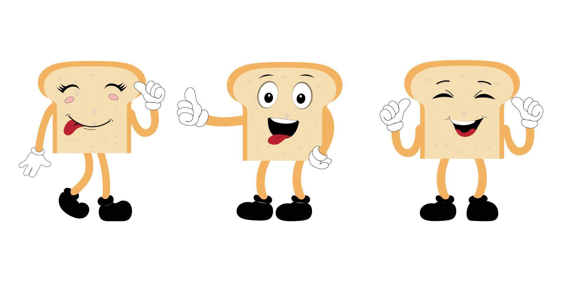 Happy Bread Slice Cartoon Mascot Character, Funny Sandwich Cartoon Vintage Bread Character Retro Style Bread Logo Vector Illustration 60s 70s Bread Retro Style