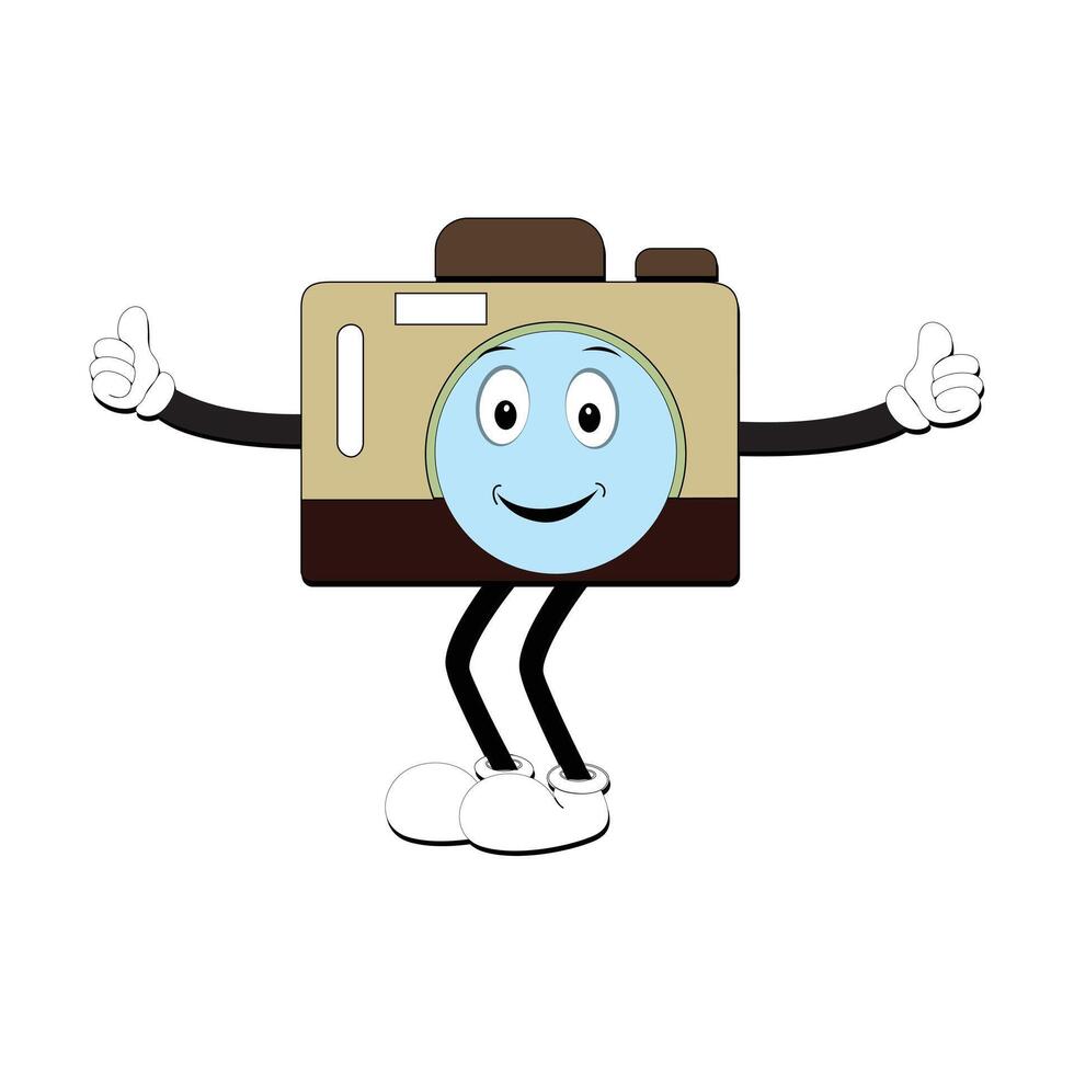 Camera Retro Mascot Character cartoon, camera mascot is smiling and with thumbs up. Vector hand drawn illustration