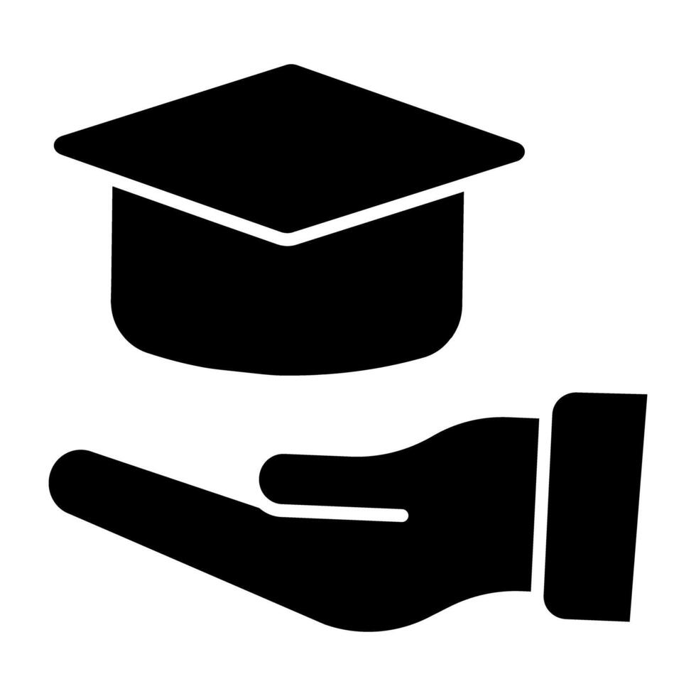 Mortarboard on hand, icon of education care vector
