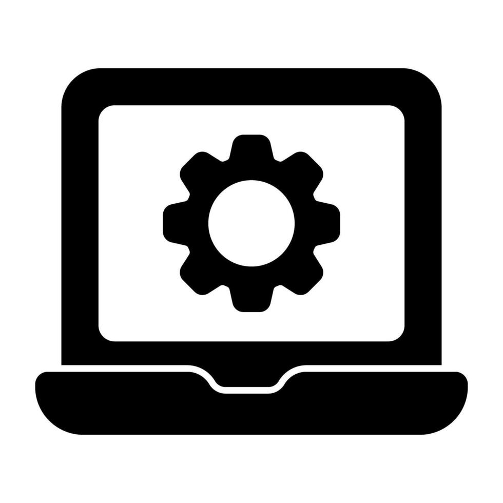 Gear inside laptop, solid design of system setting vector