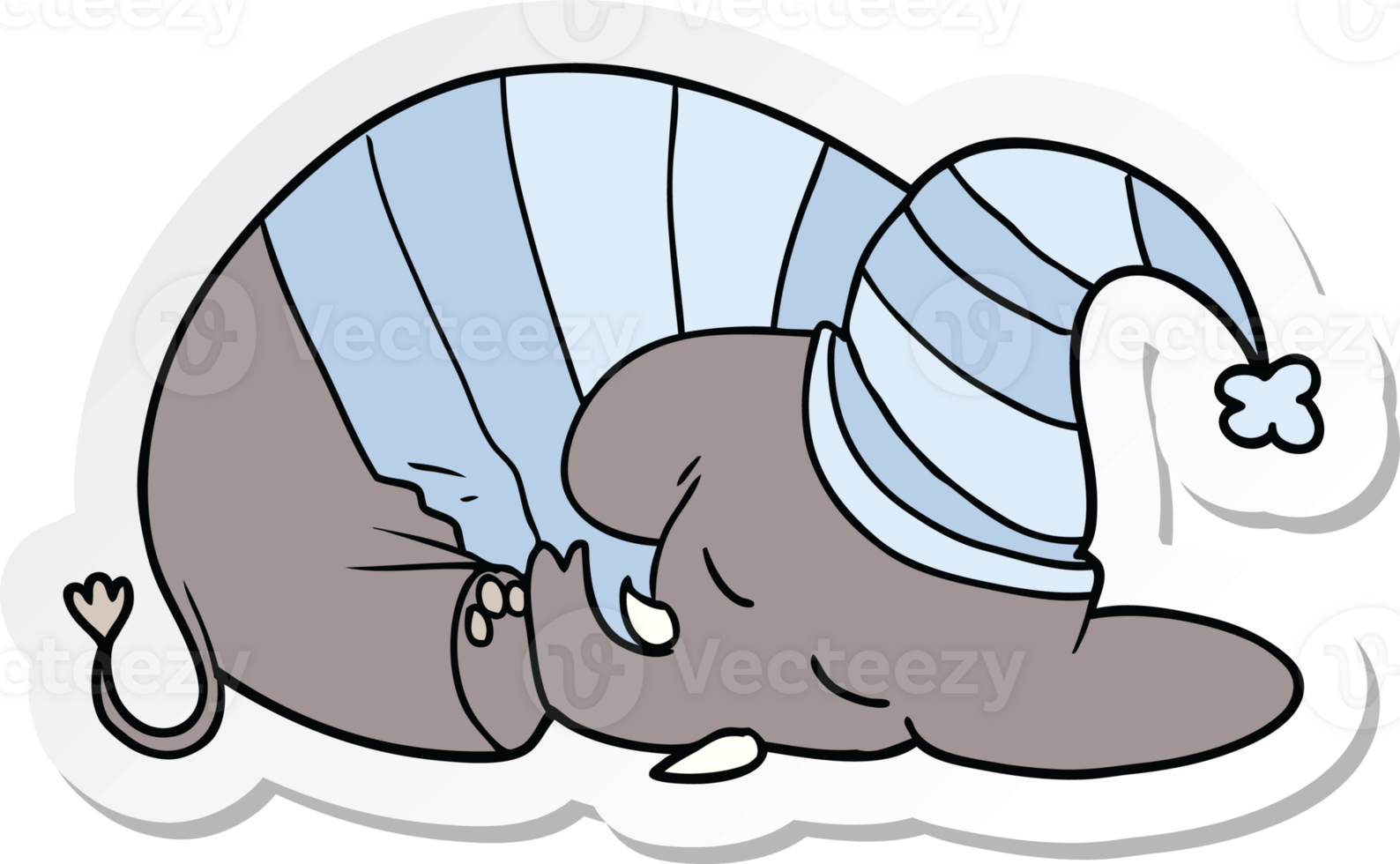 Aufkleber eines Cartoon schlafenden Elefanten im Schlafanzug png