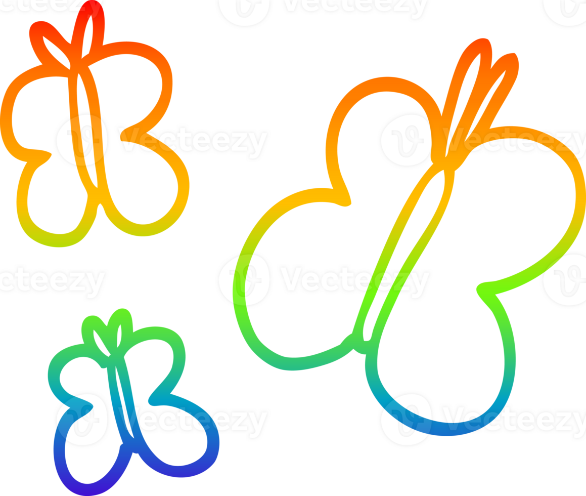 rainbow gradient line drawing of a cartoon butterflies png