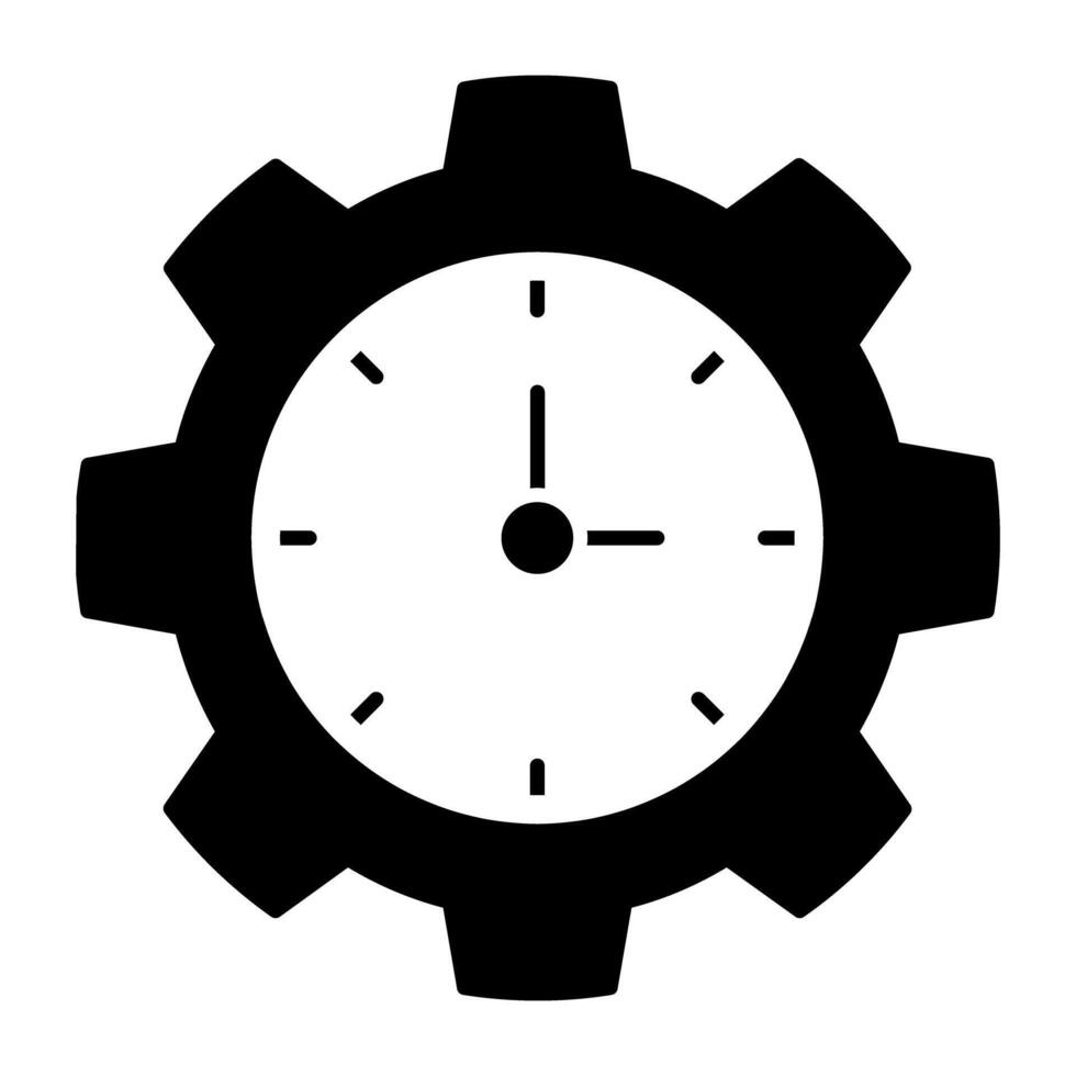 Clock inside gear, solid design of time management vector