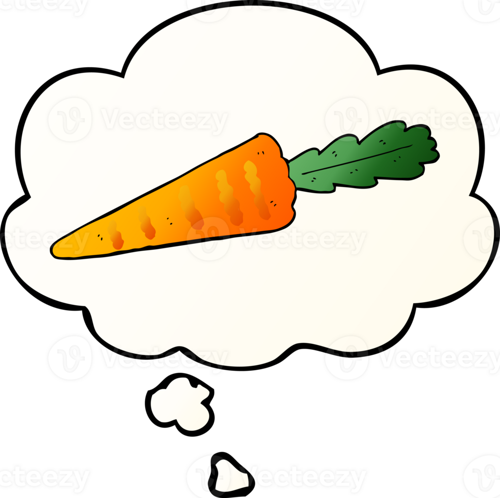 cartoon carrot with thought bubble in smooth gradient style png