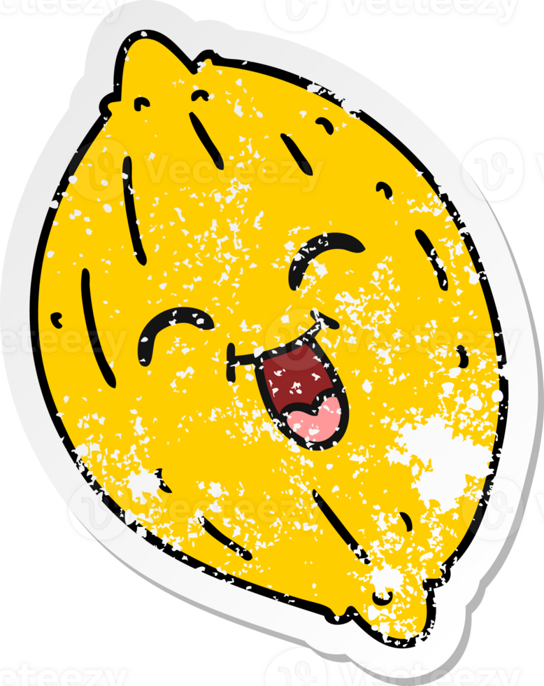 hand drawn distressed sticker cartoon of a happy lemon png