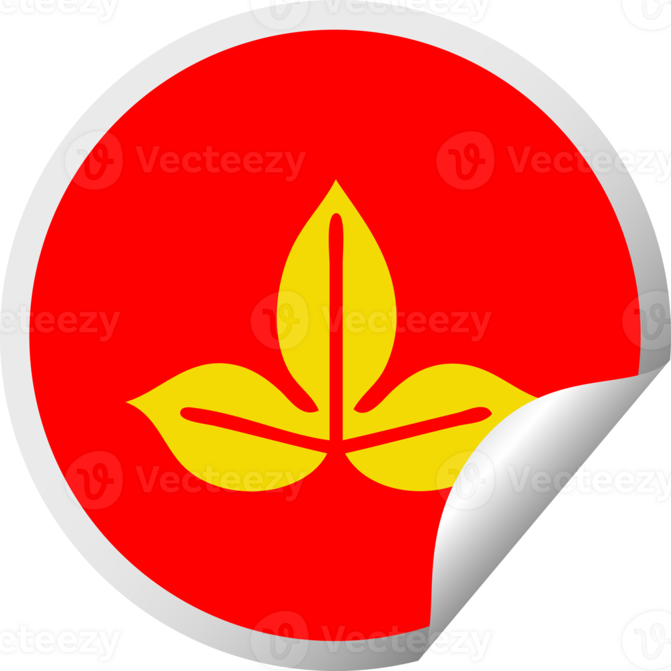 circular peeling sticker cartoon of a autumn leaf png