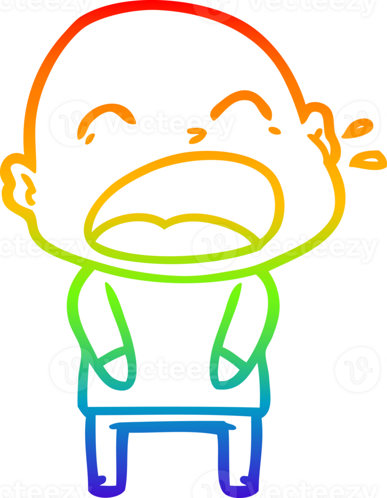 rainbow gradient line drawing of a cartoon shouting bald man png
