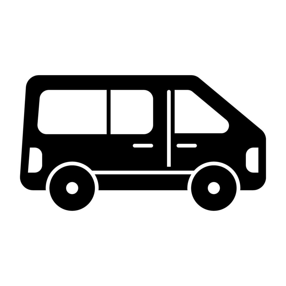 A solid design icon of road transport, minivan vector
