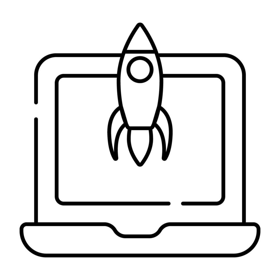 Laptop with rocket showing concept of laptop startup vector