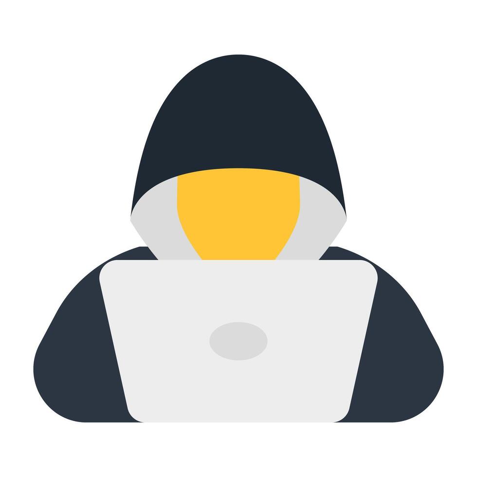Avatar in front of laptop, icon of spy vector