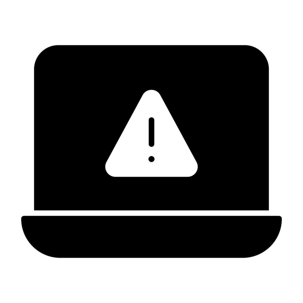 Caution sign inside laptop, icon of system error vector