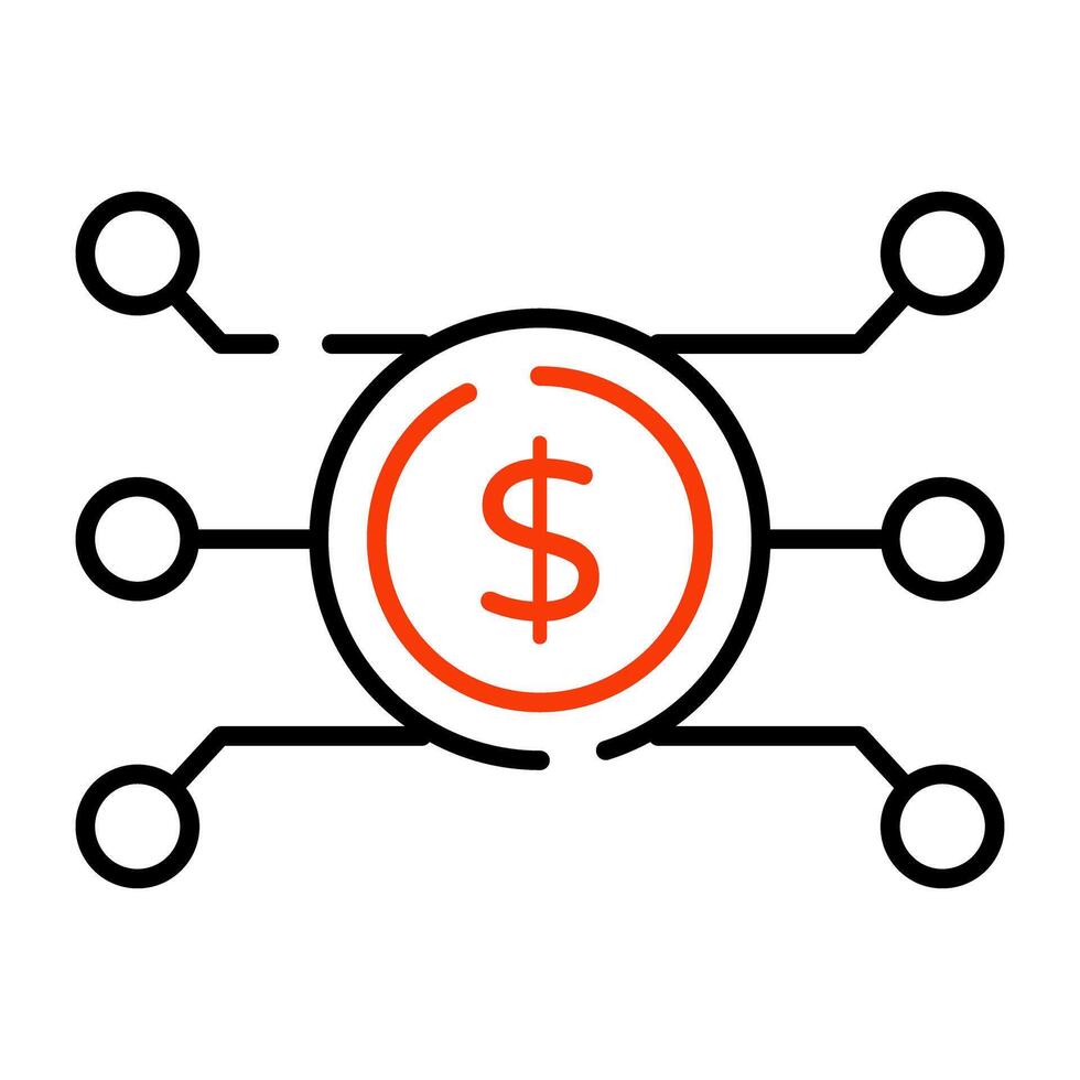 Dollar with nodes, icon of financial network vector