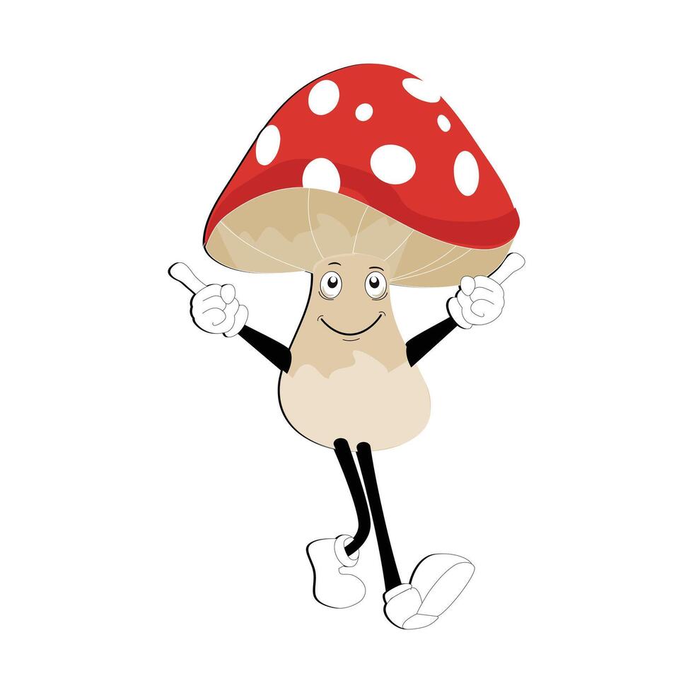 Mushroom character design different expression in vintage style, Kawaii mushroom cartoon mascot character vector illustration. Eps 10
