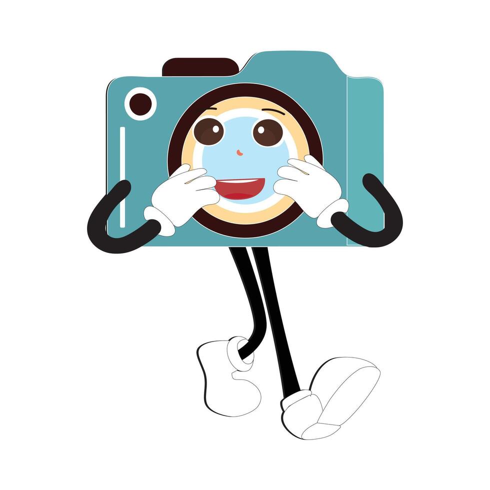 Camera Retro Mascot Character cartoon, camera mascot is smiling and with thumbs up. Vector hand drawn illustration