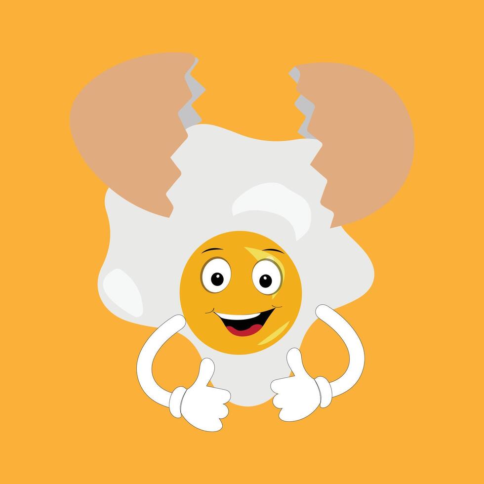 Fried egg with cute face lying cartoon illustration. Chicken egg for breakfast. Happy fried egg character. Easter, cooking, food, emotion concept vector