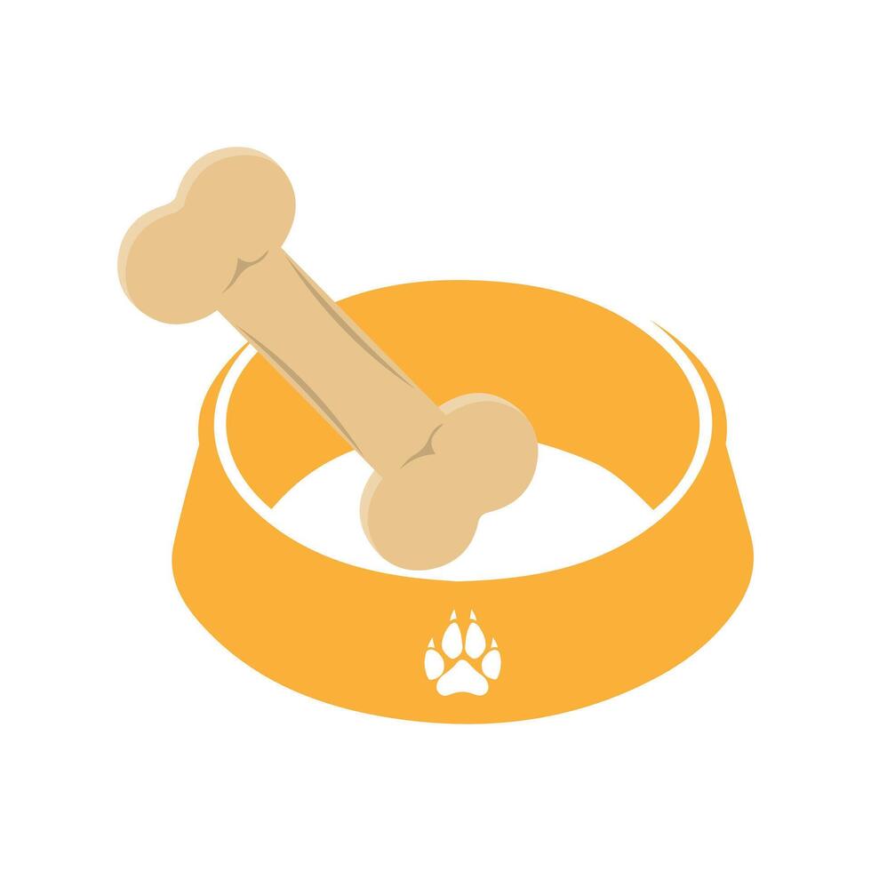 Dog Bowl With Bone Flat style icon vector illustration, black silhouette pet bowl with bone. Bowl for cat or dog for kibbles and water. Vector illustration in cute cartoon style