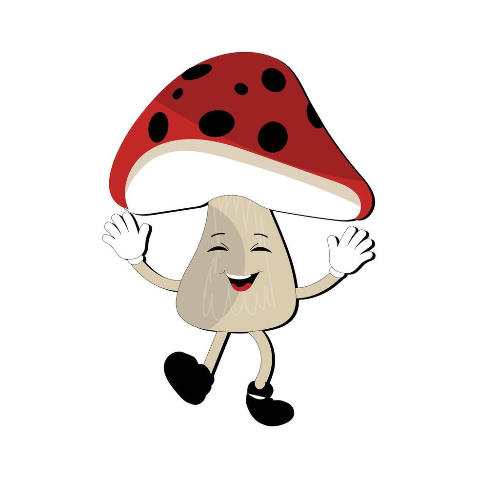 Mushroom character design different expression in vintage style, Kawaii mushroom cartoon mascot character vector illustration. Eps 10