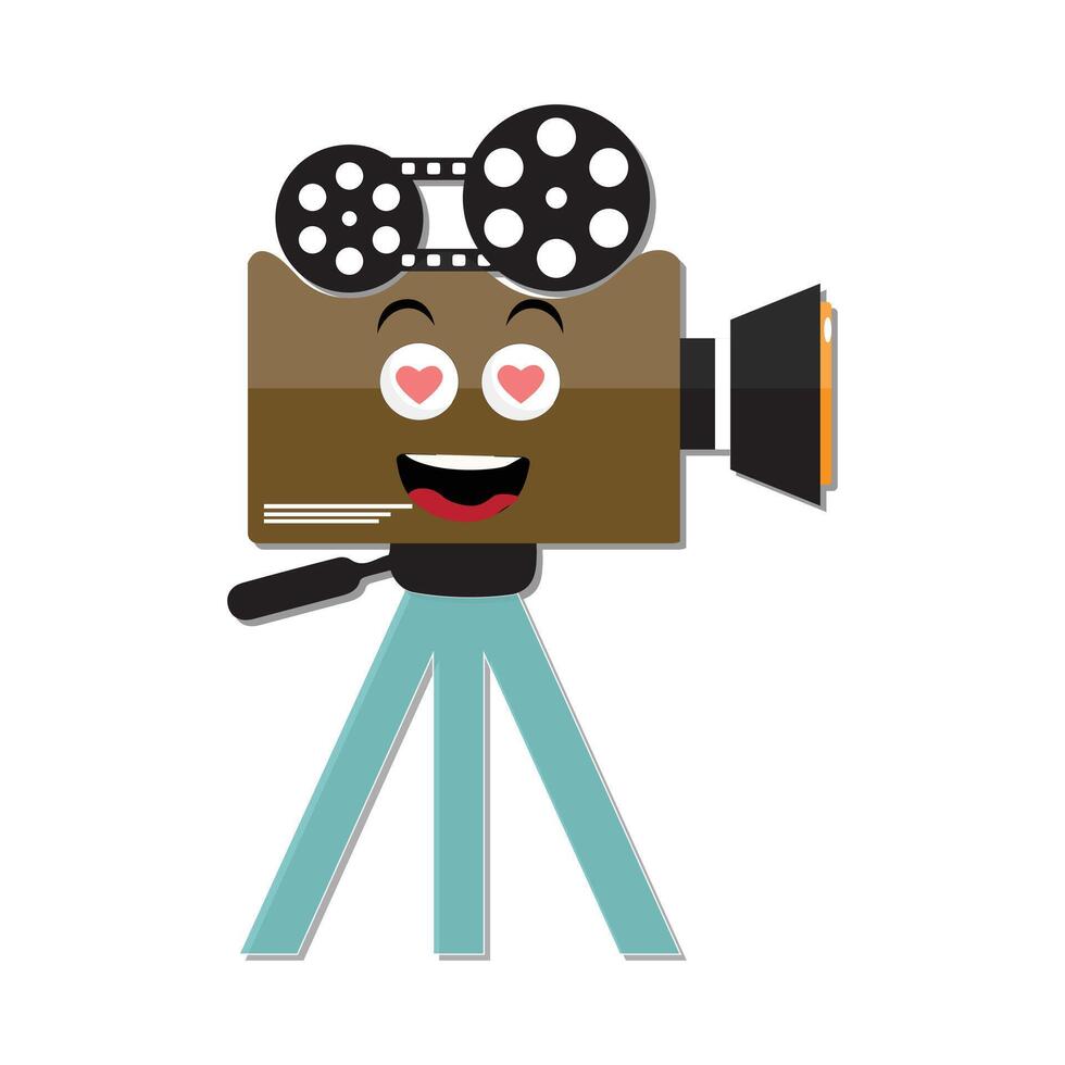 Movie camera mascots character, Retro movie film mascot cartoon style Vector hand drawn illustration, suitable for cinema and children's filmmaking themes