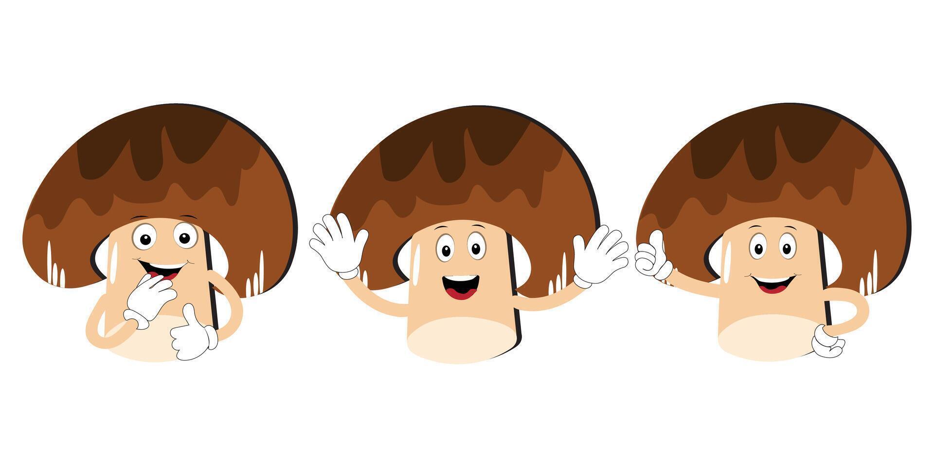 seta dibujos animados personaje en varios gestos, conjunto ilustración seta mascota con varios diferente expresiones de linda emoción en cómic estilo para gráfico diseñador, vector ilustración