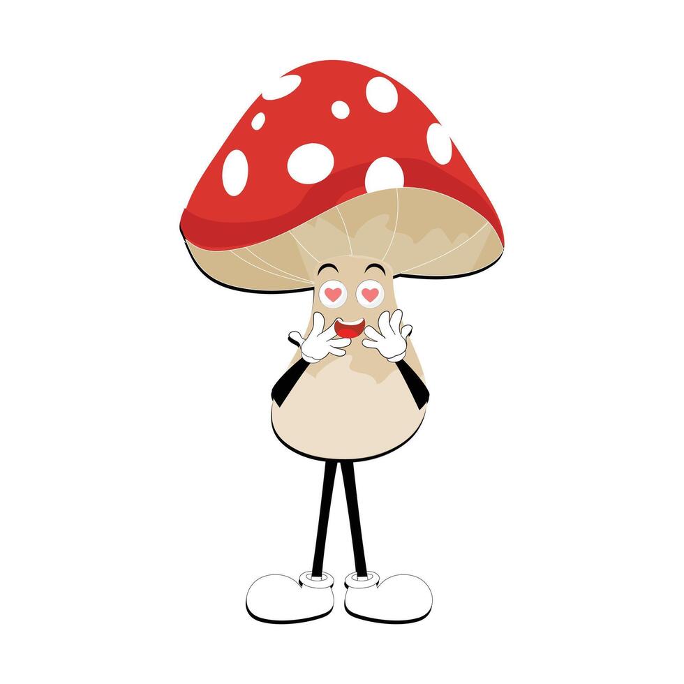 Mushroom character design different expression in vintage style, Kawaii mushroom cartoon mascot character vector illustration. Eps 10