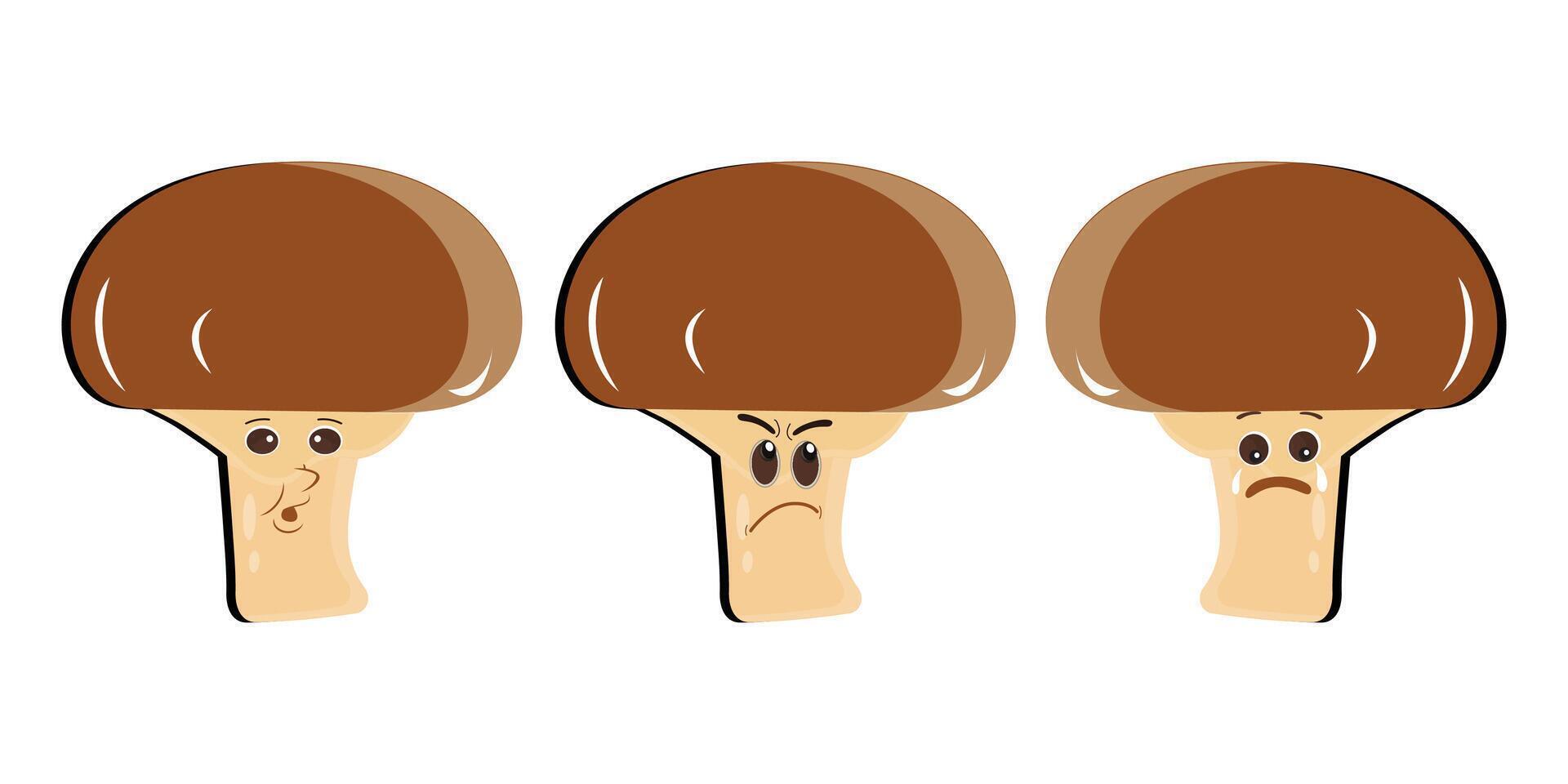 Mushroom cartoon character in various gestures, Set illustration mushroom mascot with various different expressions of cute emotion in comic style for graphic designer, vector illustration