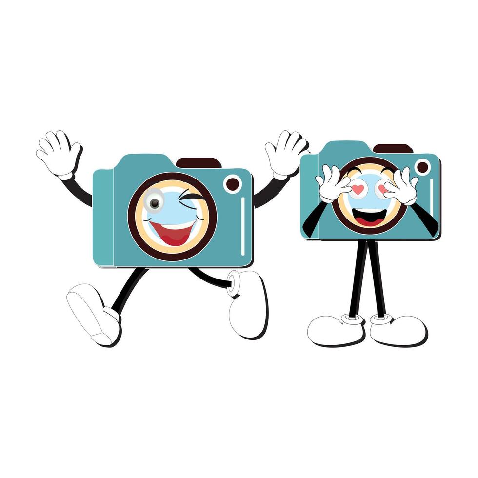 Camera Retro Mascot Character cartoon, camera mascot is smiling and with thumbs up. Vector hand drawn illustration