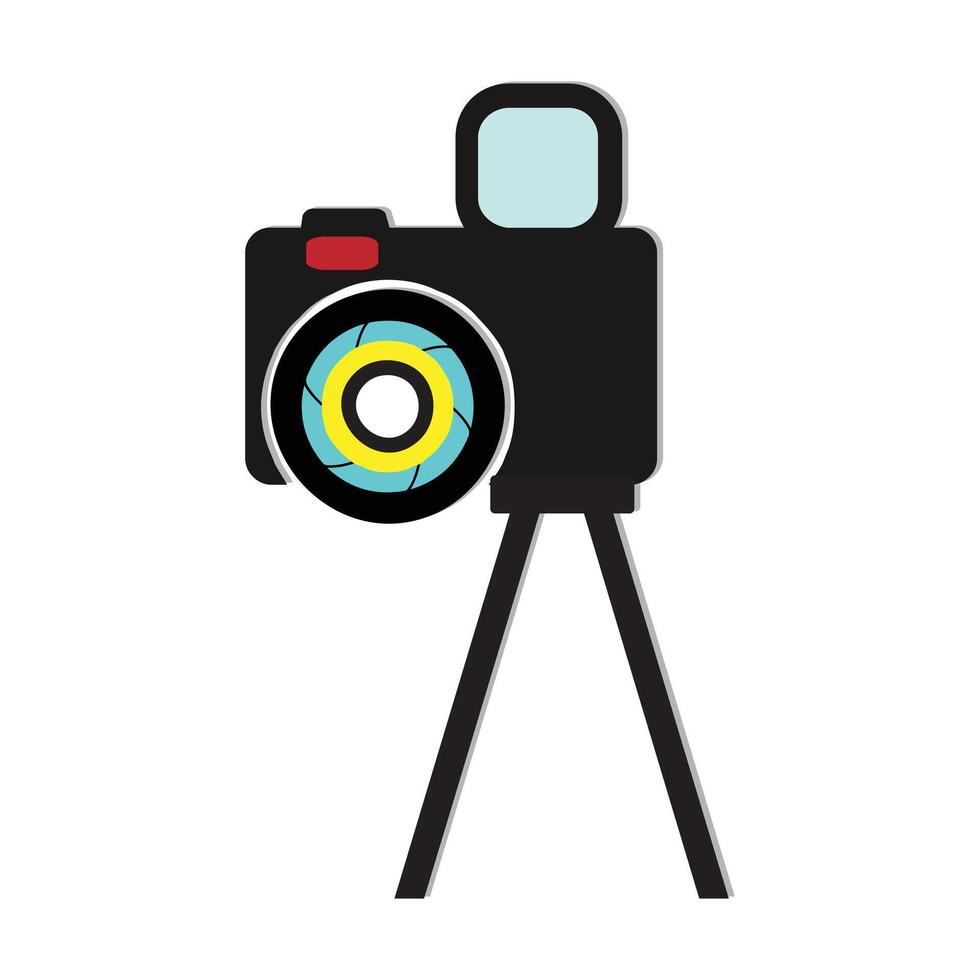 Camera tripod icon and Movie camera on a tripod. Making a movie single icon in monochrome style vector symbol stock illustration web.