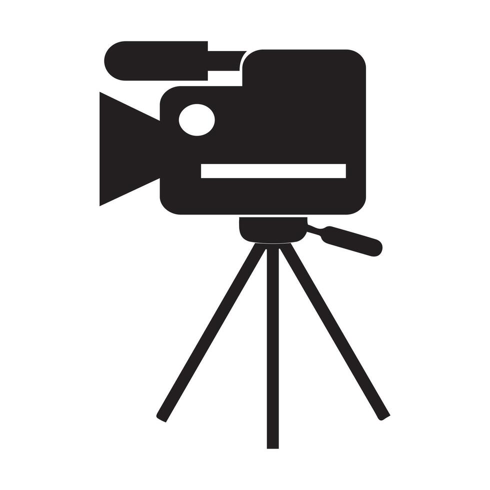 cámara trípode icono soportes en un especial frente vista, antiguo y nuevo negro blanco. película vídeo vector ilustración, cine cámara icono.