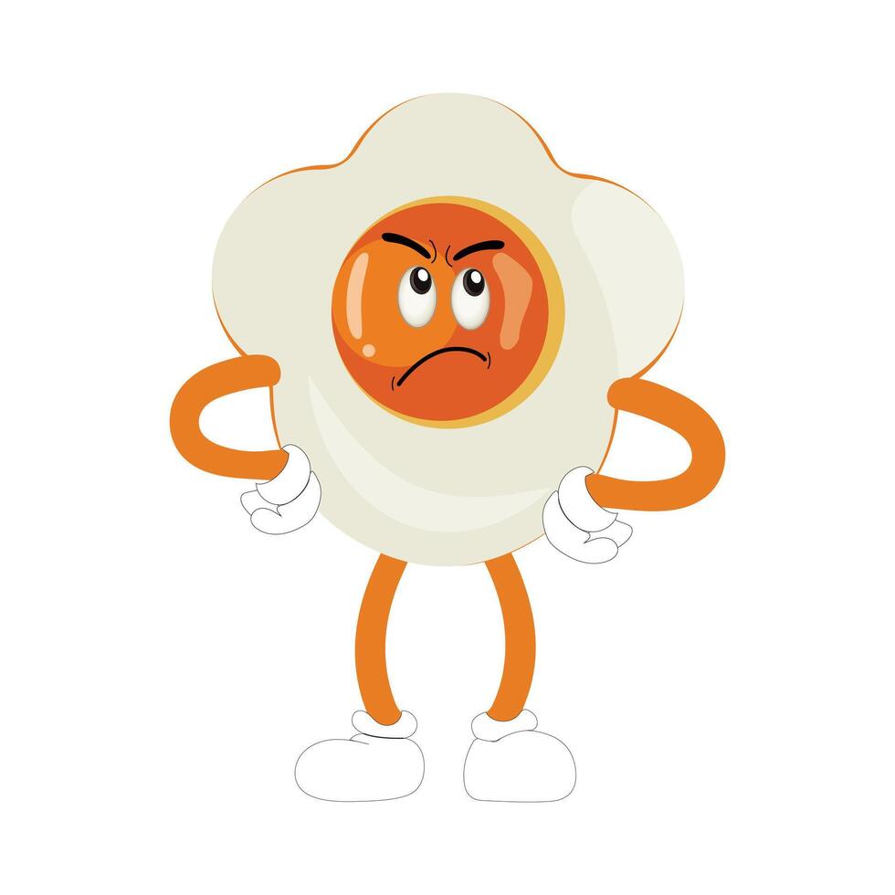 Fried egg with cute face lying cartoon illustration. Chicken egg for breakfast. Happy fried egg character. Easter, cooking, food, emotion concept vector