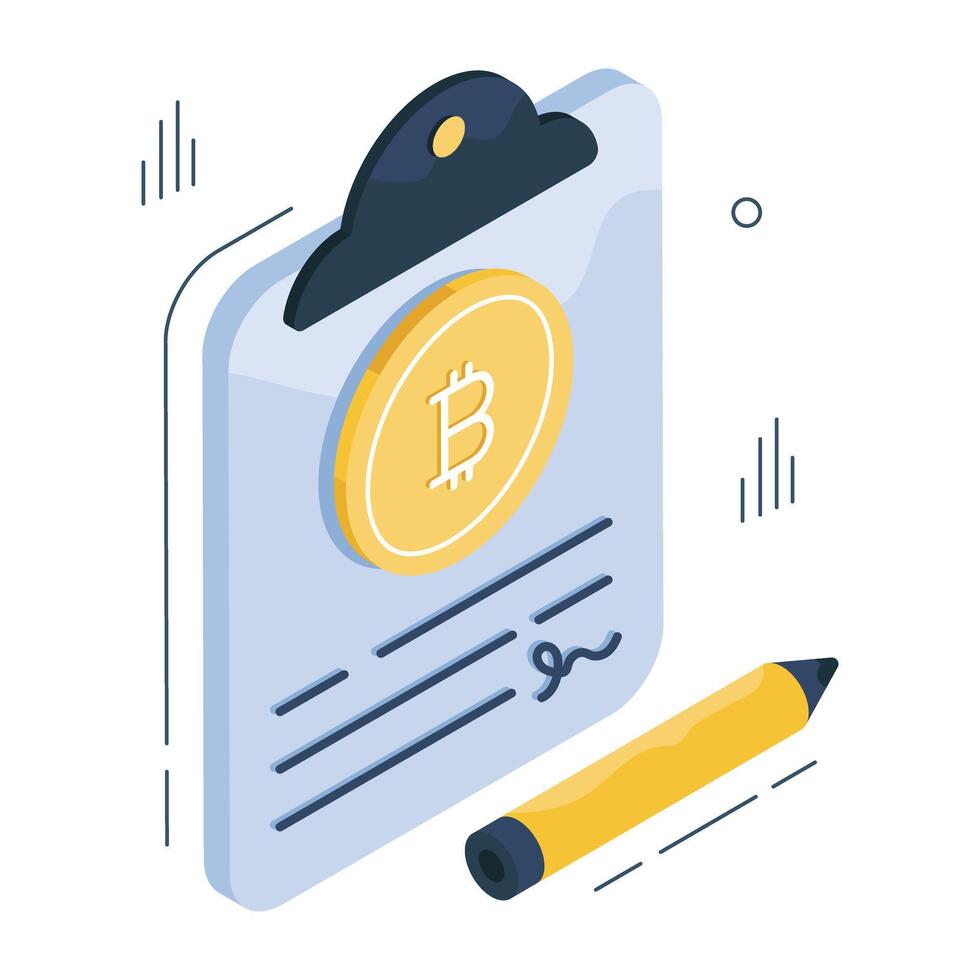 An icon design of bitcoin contract paper vector