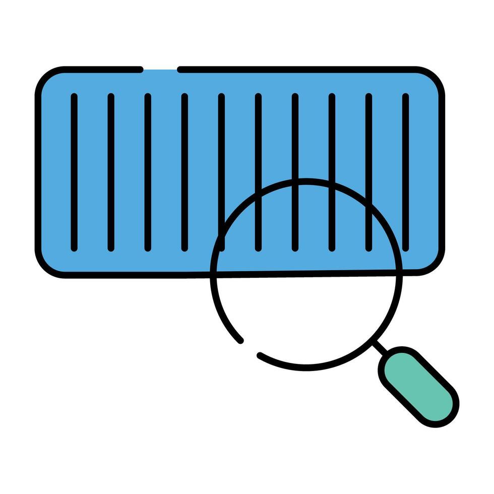 Price label under magnifying glass, flat design of search barcode vector