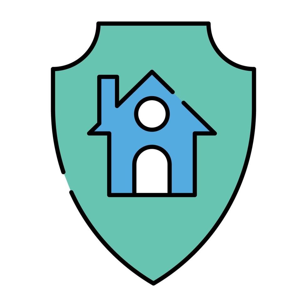 House building inside shield showcasing home security icon vector