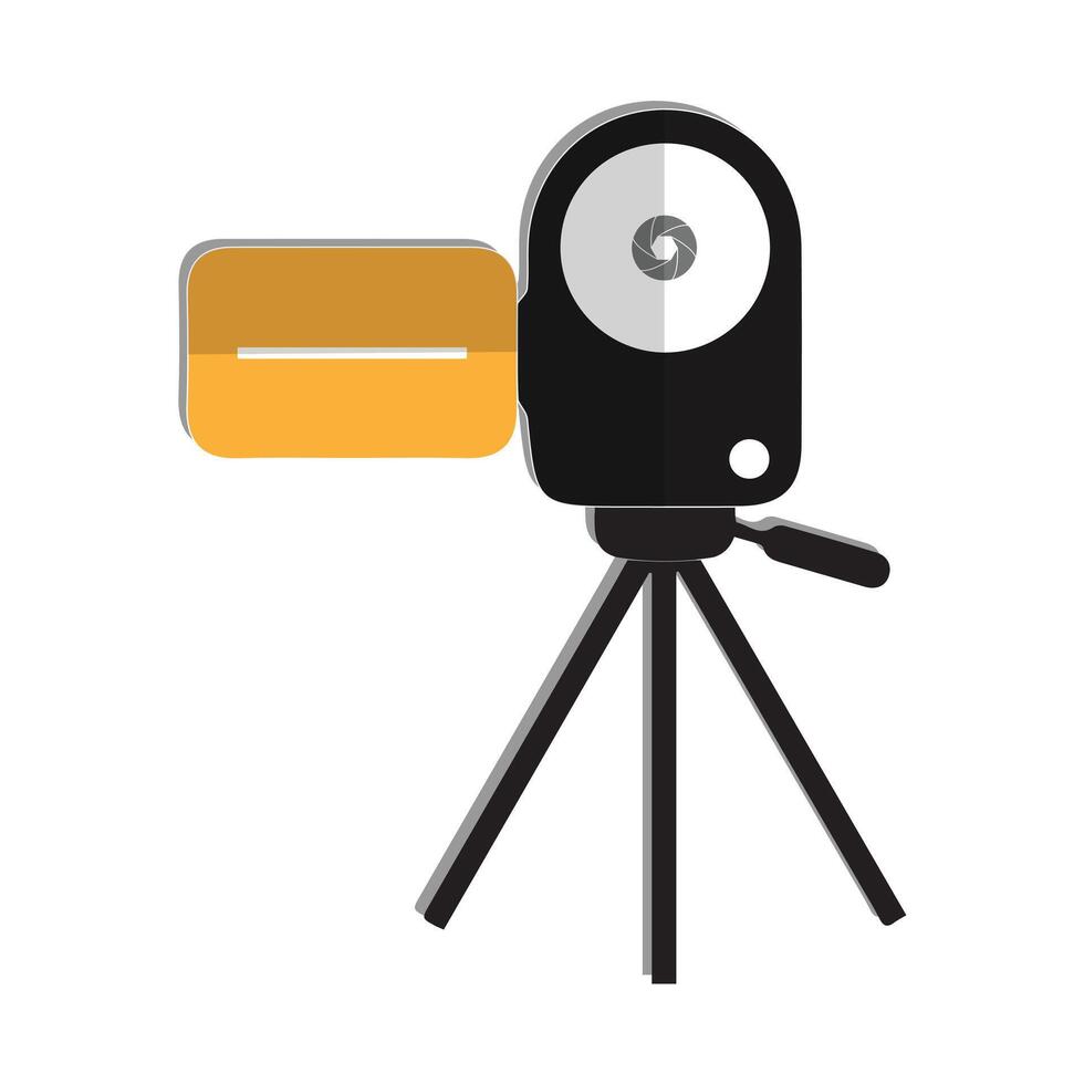 Camera tripod icon and Movie camera on a tripod. Making a movie single icon in monochrome style vector symbol stock illustration web.