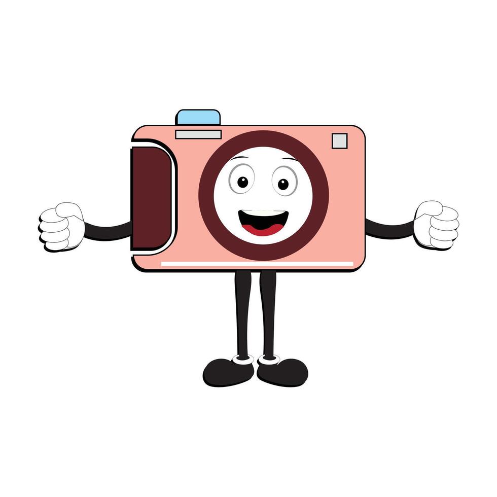 Camera Retro Mascot Character cartoon, camera mascot is smiling and with thumbs up. Vector hand drawn illustration