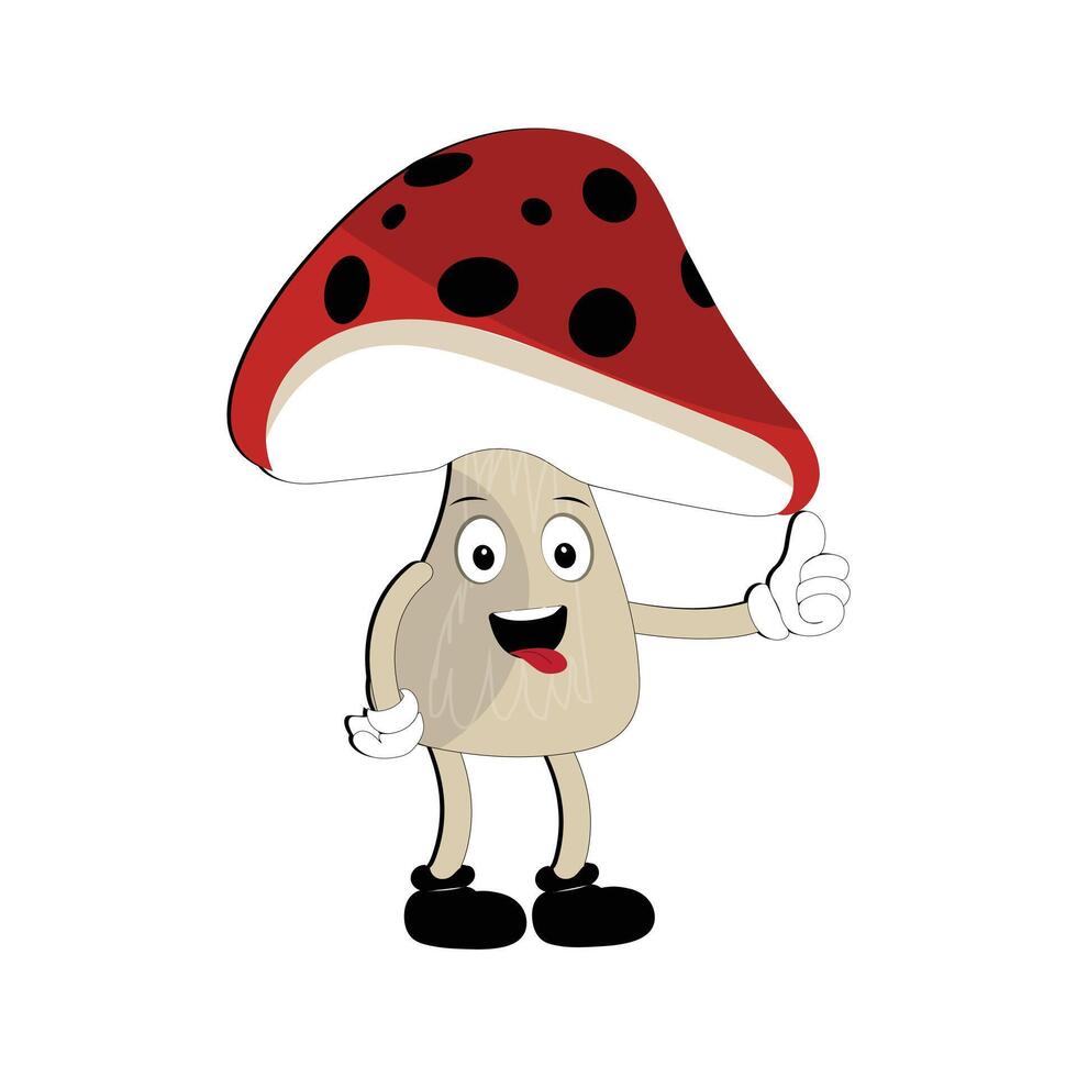 Mushroom character design different expression in vintage style, Kawaii mushroom cartoon mascot character vector illustration. Eps 10