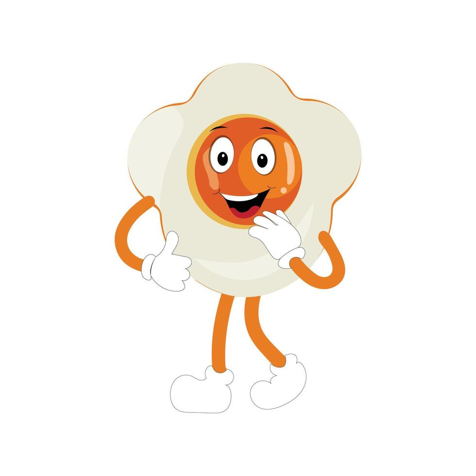 Fried egg with cute face lying cartoon illustration. Chicken egg for breakfast. Happy fried egg character. Easter, cooking, food, emotion concept vector