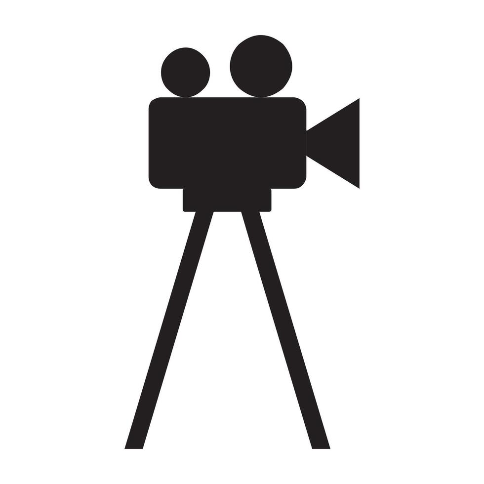 Camera tripod icon stands on a special front view, Old and New black  white. Movie video vector illustration, Cinema camera icon.