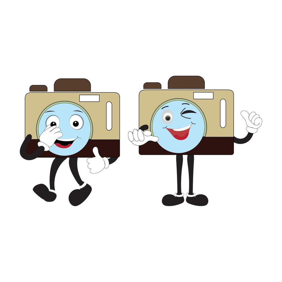 Camera Retro Mascot Character cartoon, camera mascot is smiling and with thumbs up. Vector hand drawn illustration