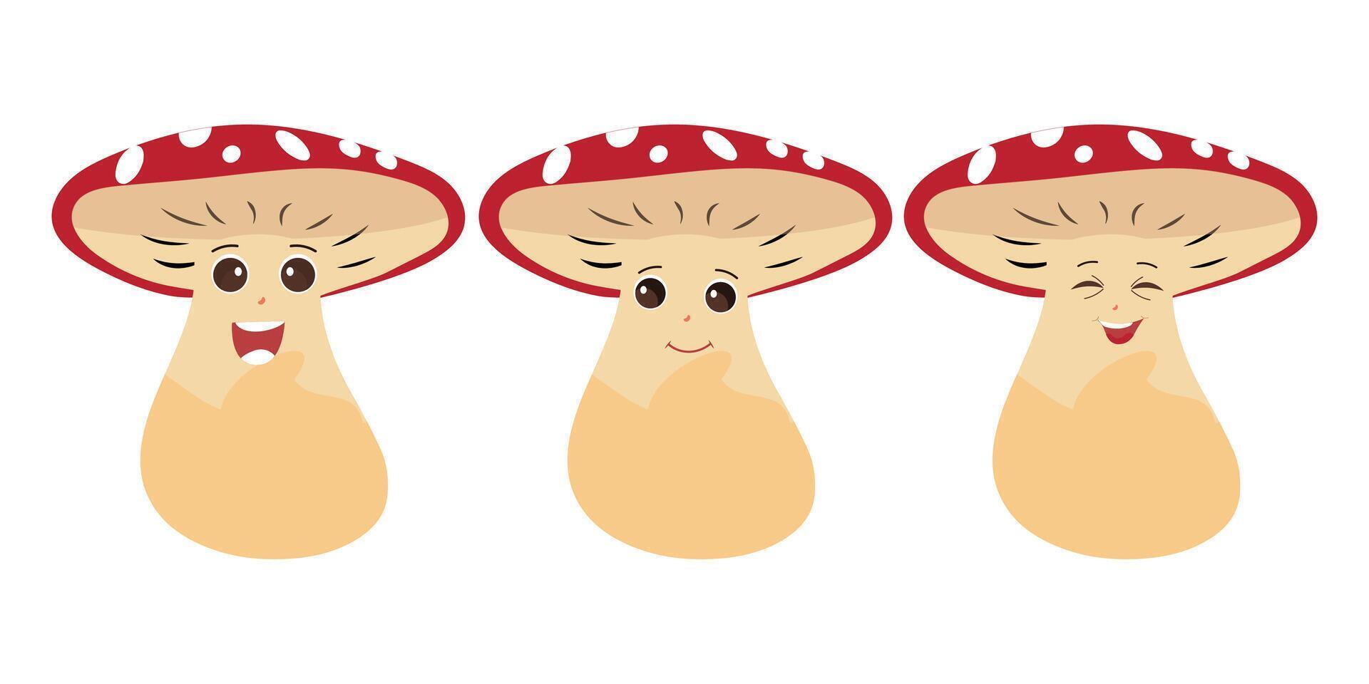 Mushroom cartoon character in various gestures, Set illustration mushroom mascot with various different expressions of cute emotion in comic style for graphic designer, vector illustration