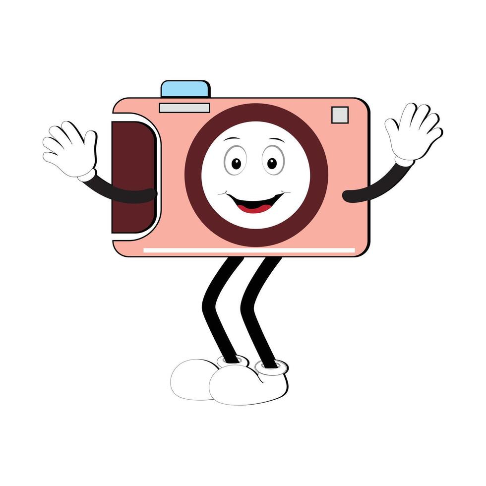 Camera Retro Mascot Character cartoon, camera mascot is smiling and with thumbs up. Vector hand drawn illustration