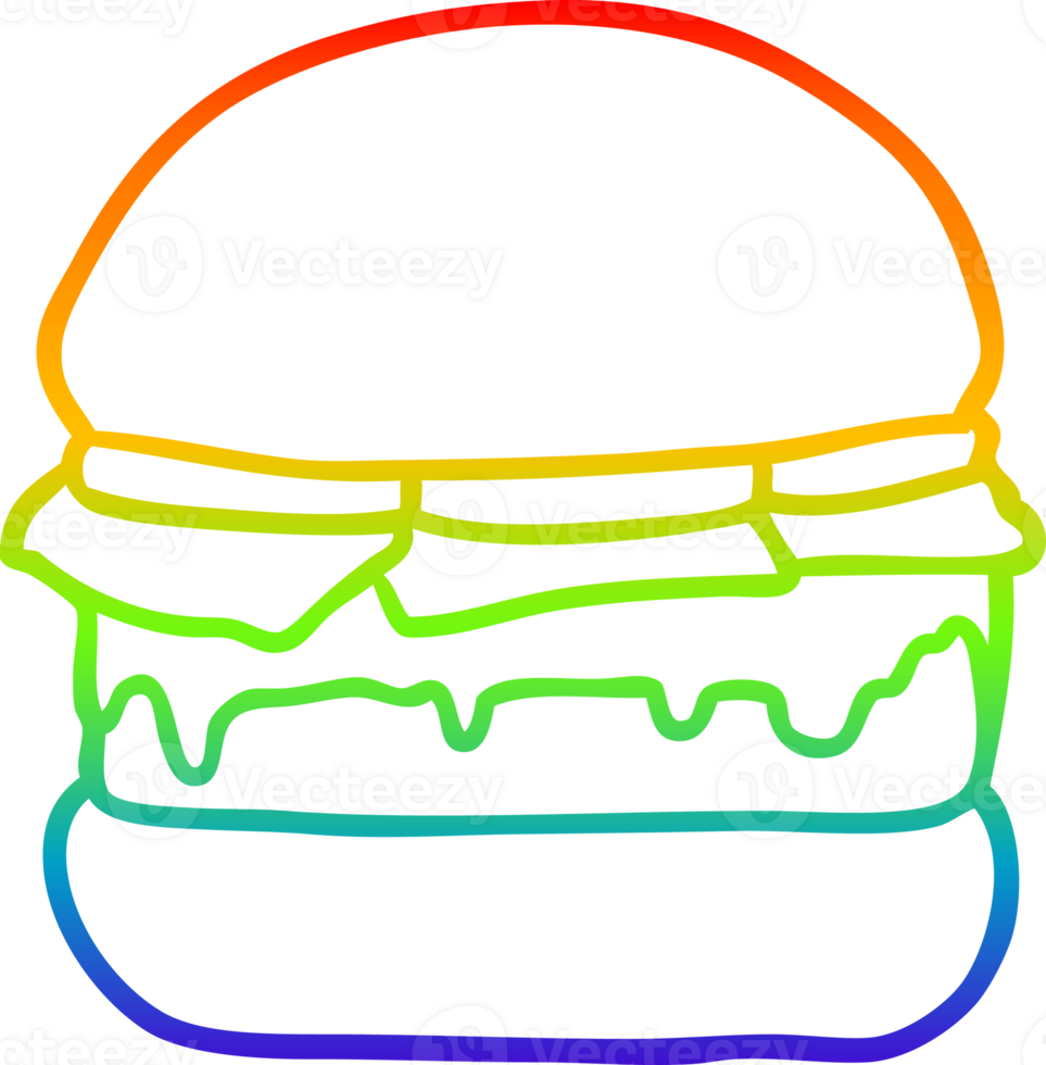 rainbow gradient line drawing of a stacked burger png