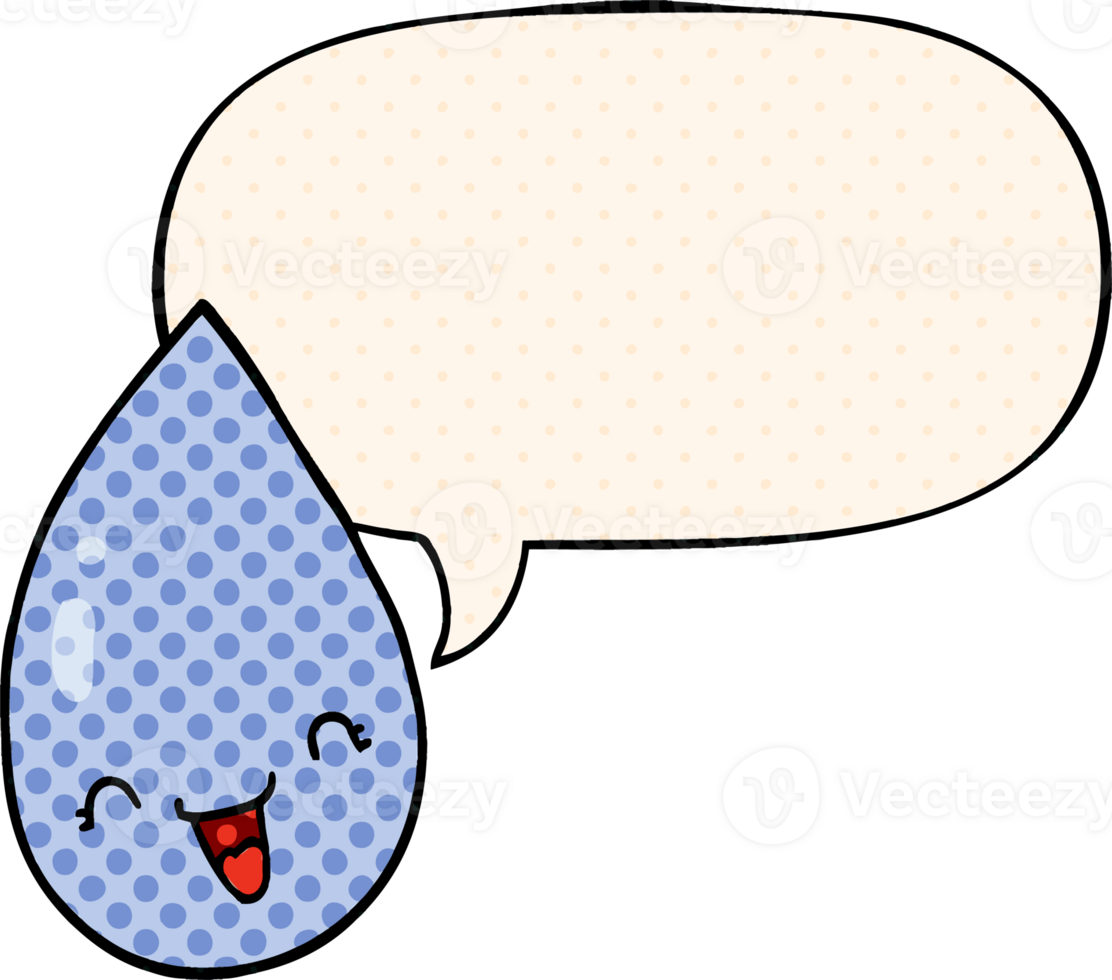 cartoon raindrop with speech bubble in comic book style png