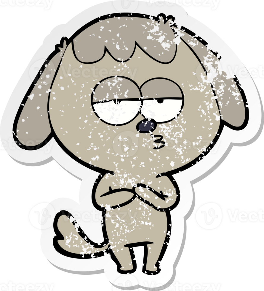 distressed sticker of a cartoon bored dog png
