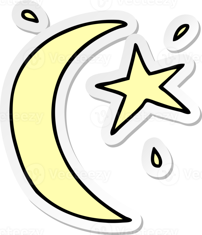 hand drawn sticker cartoon doodle of the moon and a star png