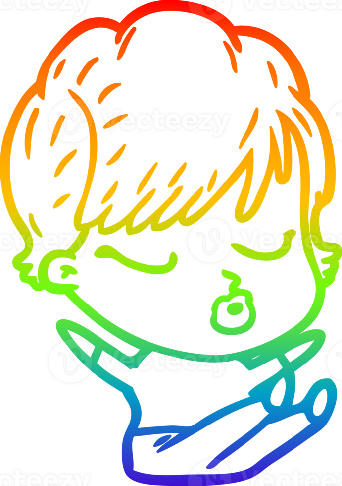 rainbow gradient line drawing of a cartoon woman with eyes shut png