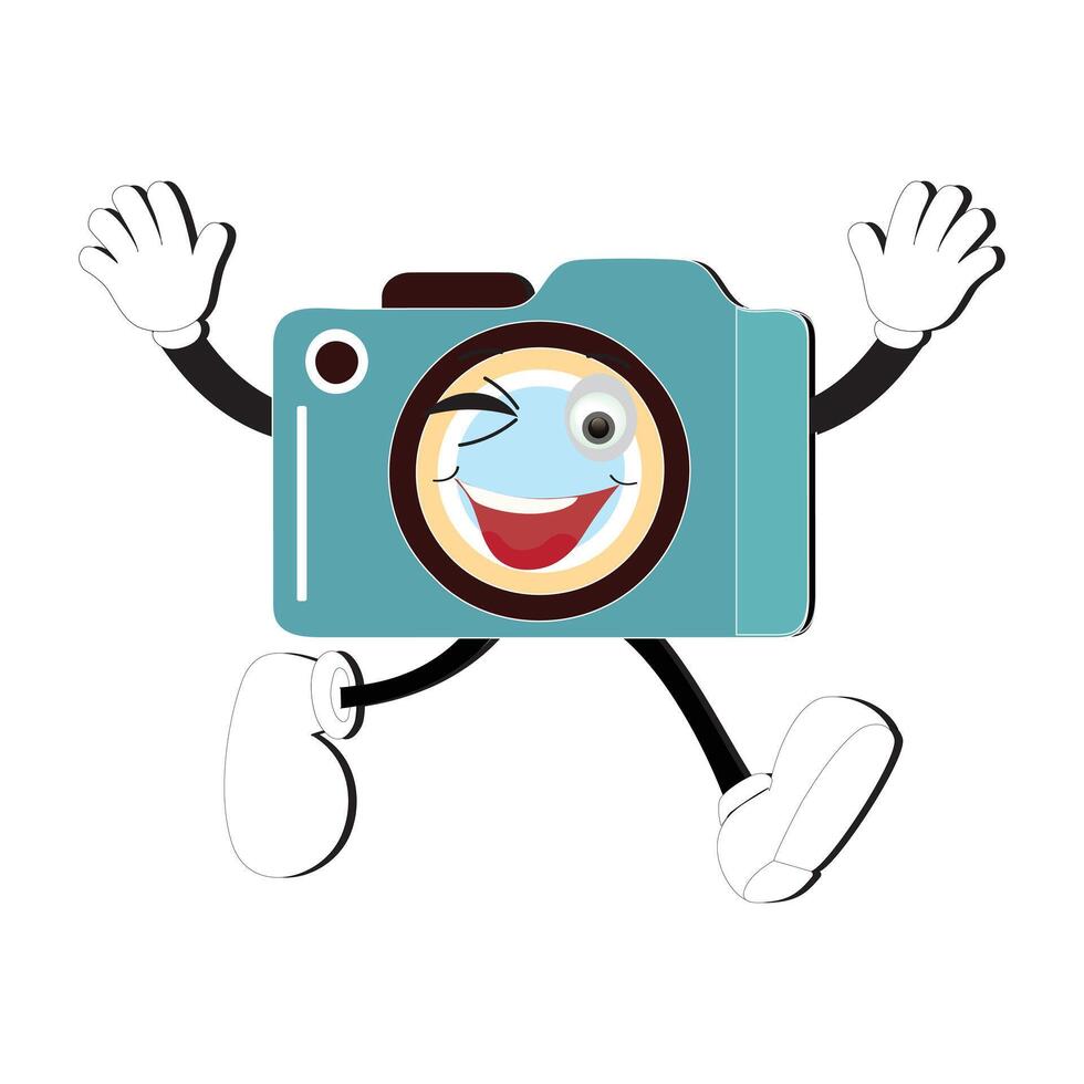 Camera Retro Mascot Character cartoon, camera mascot is smiling and with thumbs up. Vector hand drawn illustration