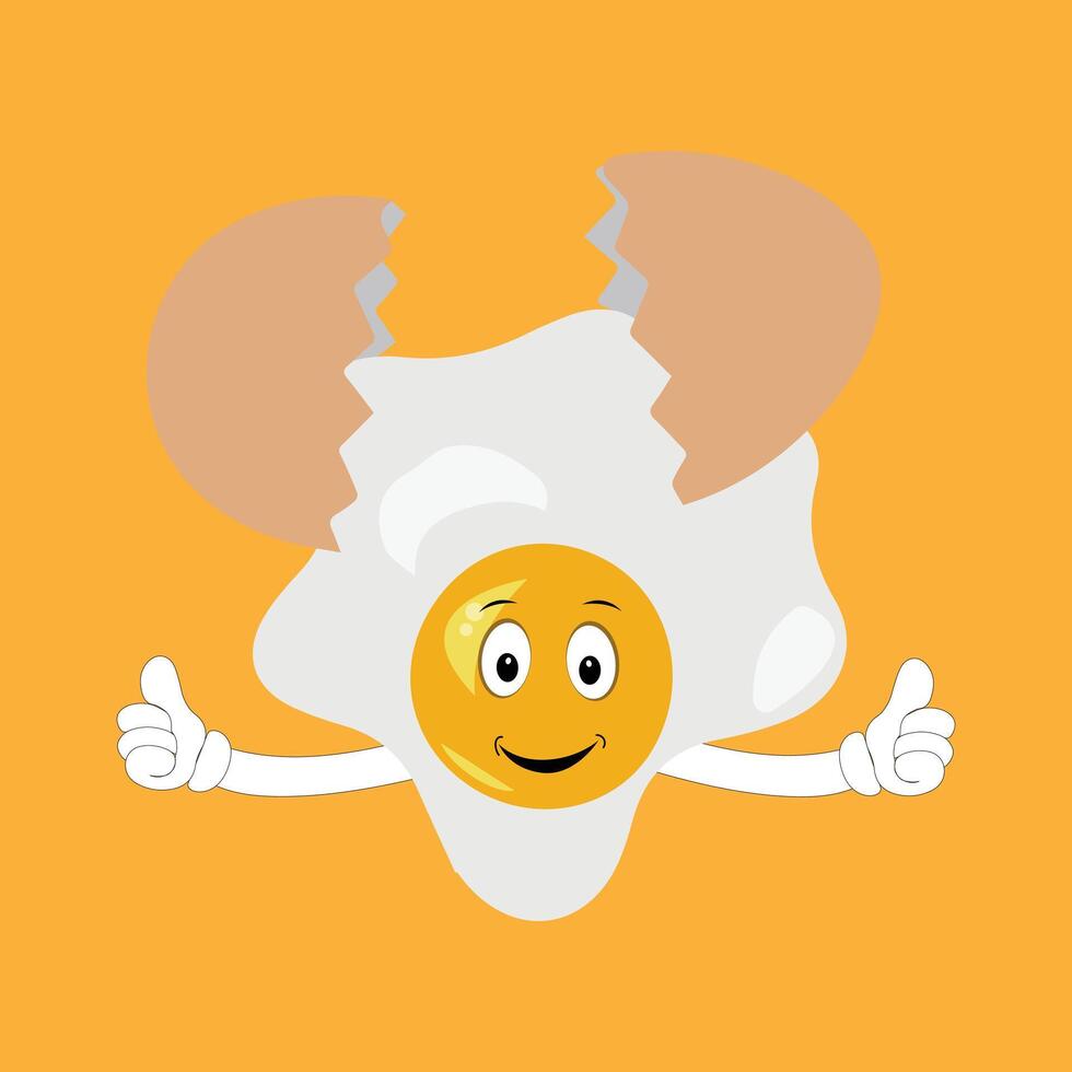 Fried egg with cute face lying cartoon illustration. Chicken egg for breakfast. Happy fried egg character. Easter, cooking, food, emotion concept vector