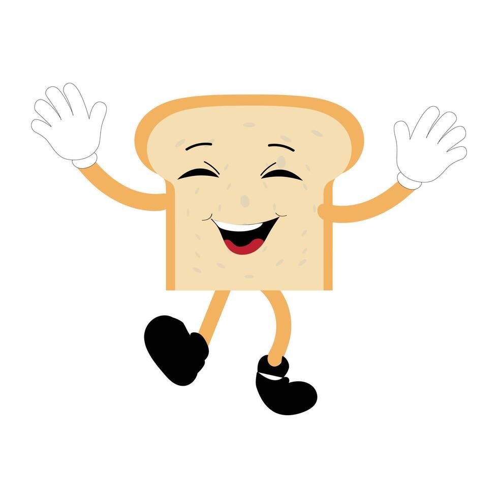 Happy Bread Slice Cartoon Mascot Character, Funny Sandwich Cartoon Vintage Bread Character Retro Style Bread Logo Vector Illustration 60s 70s Bread Retro Style