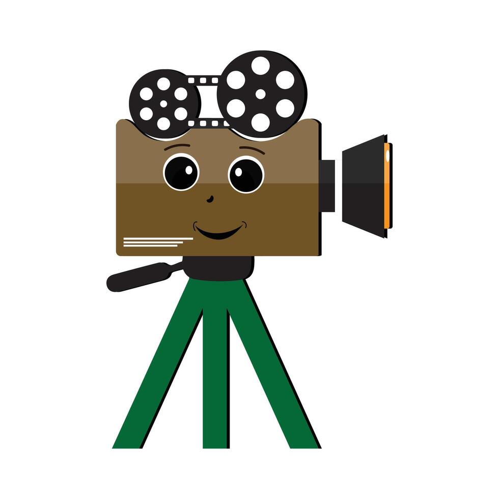 Movie camera mascots character, Retro movie film mascot cartoon style Vector hand drawn illustration, suitable for cinema and children's filmmaking themes