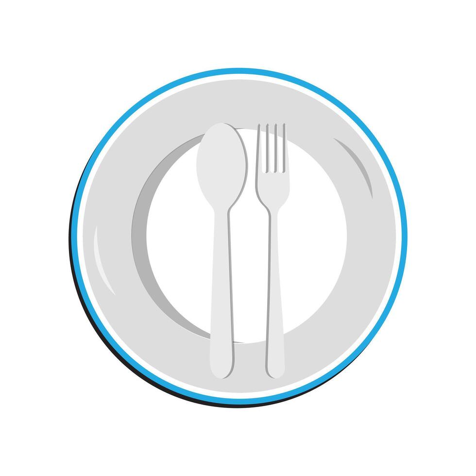 Dish, Empty plate with knife and fork  isolated on a white background. Plate circle icon with long shadow. Flat design style vector